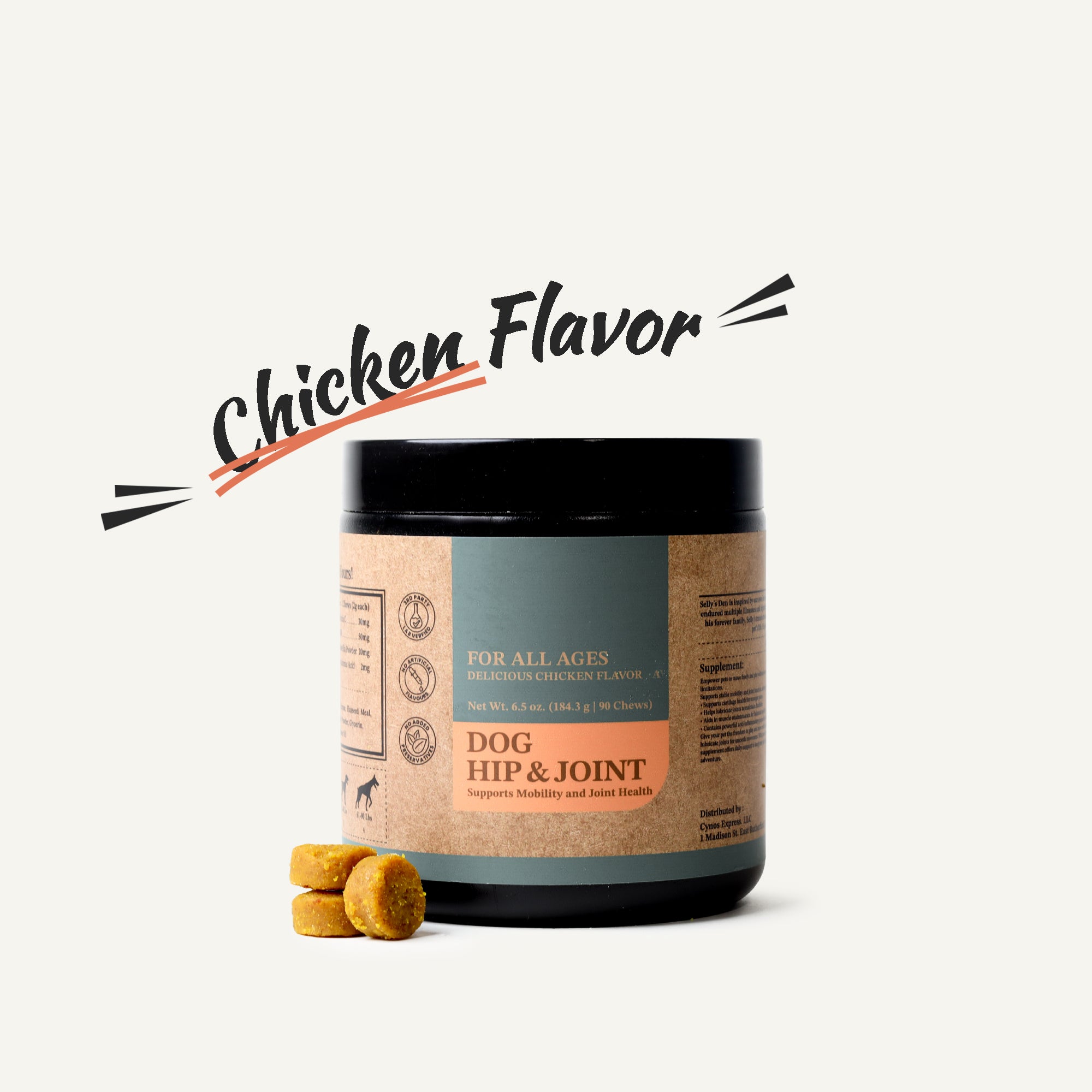 Hip & Joint Support Chews for Dogs - Chicken Flavor (90 Ct)