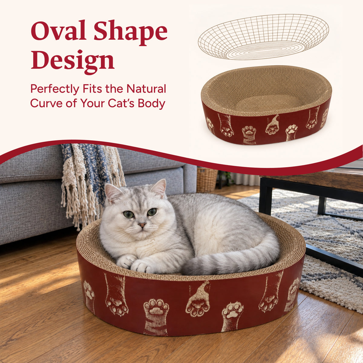 Selly's Den oval cat scratcher bed detail 2