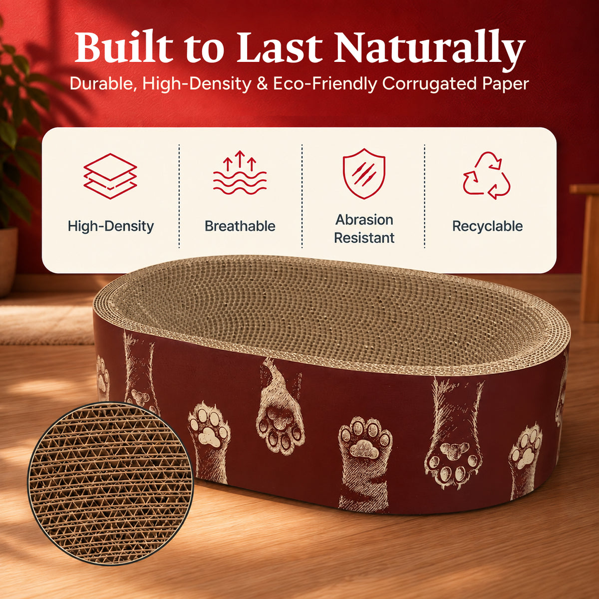 Selly's Den oval cat scratcher bed detail 4